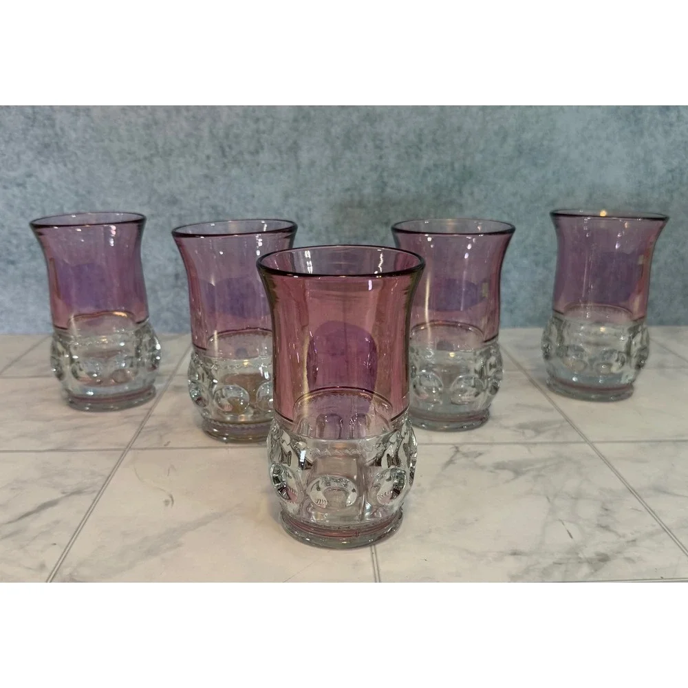 Vintage Tiffin Kings Crown Amethyst Purple Thumbprint Juice Glasses Set of 5